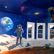 Space mural, Painted Mural, Kid's Room Mural, Residential Mural.