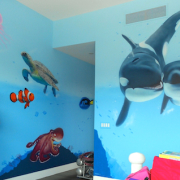 Painted Mural, Underwater theme mural, Kid's Room Mural, Residential Mural.
