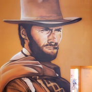 Painted Mural, Restaurant Mural, Clint Eastwood Mural.