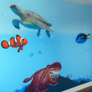 Painted Mural, Underwater theme mural, Kid's Room Mural, Residential Mural.