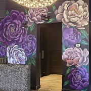 Painted Mural of Peony Flowers for Restaurant.